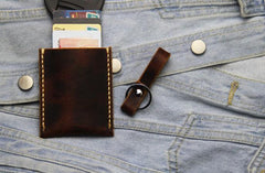 Leather Mens Slim Front Pocket Wallets Coffee Leather Cards Wallet for Men