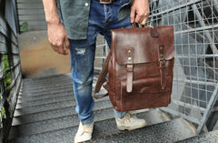 Cool Leather Mens Backpacks Travel Backpack Vintage Laptop Backpack for men