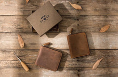 Cool Leather Vintage Mens Small Wallets Zipper billfold Wallets for Men