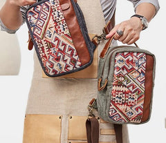 Folk Canvas Leather Mens Sling Bag Chest Bag One Shoulder Pack for men