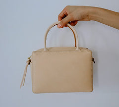 Handmade Leather Beige Womens Small Handbag Shoulder Bag Crossbody Purse for Women