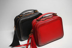 Genuine Leather handbag rivet bag tassels shoulder bag for women leather bag - EverHandmade