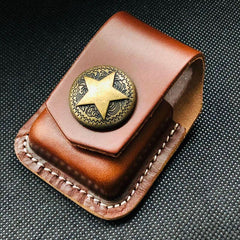 Brown Handmade Leather Mens Chinese Lion Zippo Lighter Holders Lighter Case For Men