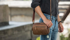 Cool Leather Mens Small Side Bag Messenger Bags Shoulder Bags for Men