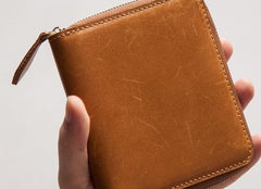Vintage Leather Mens Small Wallet Zipper billfold Wallet for Men