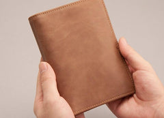 Vintage Leather Men Small Slim Travel Wallet billfold Passport Wallet for Men