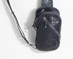 Handmade Genuine Leather Mens Cool Chest Bag Sling Bag Crossbody Bag Travel Bag Hiking Bag for men