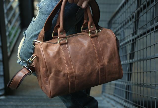 Men's small sale leather travel bag
