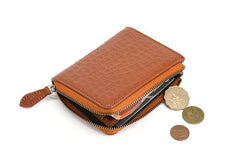 Leather Mens Zipper Small Wallet Slim Wallet Front Pocket Wallet billfold Card Wallet for Men