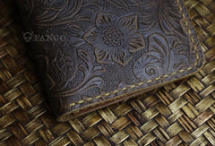 Handmade long leather wallet floral leather clutch wallet for women men - EverHandmade
