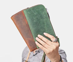 Cool Leather Mens Wristlet Wallet Vintage Clutch Zipper Wallet for Men