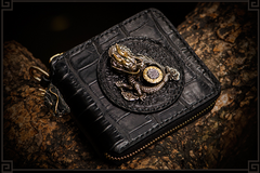 Handmade Leather Chinese Dragon Tooled Mens billfold Wallet Cool Chain Wallet Biker Wallet for Men
