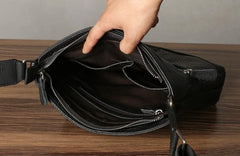 Black Leather Mens Cool Messenger Bag Shoulder Bag for men