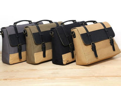 Mens Canvas Leather Briefcase Handbag Work Bag Business Bag for Men
