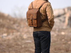 Vintage Brown Leather Mens Backpack Satchel Backpack School Backpack for men