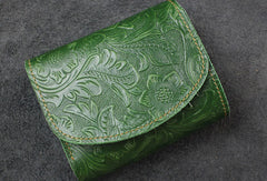 Handmade billfold trifold leather wallet flowral leather billfold wallet for men women - EverHandmade