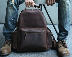 Vintage Coffee Mens Leather Backpack Travel Backpacks Laptop Backpack for men
