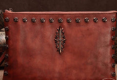 Genuine Leather Rivet Handbag Clutch Vintage Crossbody Bag Shoulder Bag Purse For Women - EverHandmade
