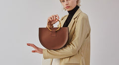 Stylish Leather Brown Womens Saddle Handbag Purse Saddle Shoulder Bag for Women