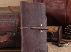 Genuine Leather Mens Cool Slim Long billfold Leather Wallet Men Small Wallets Bifold for Men