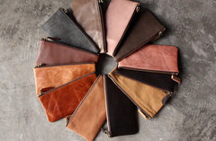 Vintage LEATHER Womens Long Clutch Wallet Zipper Slim Long Wallet FOR Women