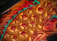 Handmade Leather Tooled Carp Mens Chain Biker Wallet Cool Leather Wallet Long Phone Wallets for Men