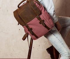 Cool Mens Canvas Leather Travel Backpack Canvas Backpack Canvas School Bag for Men