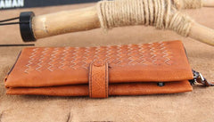 Genuine Leather Mens Cool Braided Wallet Long Leather Wallet Clutch Wristlet Wallet for Men