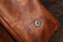 Cool Small Leather Mens Messenger Bag Brown Courier Bag Side Bag Postman Bag for men - EverHandmade
