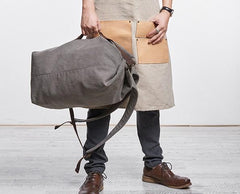 Cool Canvas Leather Mens Bucket Backpack Canvas Travel Bag Canvas Barrel Bag for Men