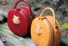 Handmade handbag round purse leather crossbody bag purse shoulder bag for women - EverHandmade