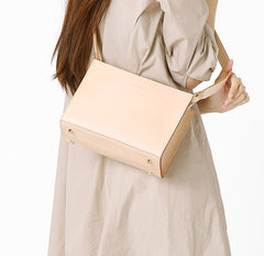 Fashion Beige Leather Women Box Tote Bag Box Handbag Shoulder Bag For Women