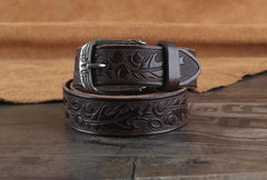 Genuine Leather Punk Rock Biker Tooled Floral Trucker Mens Belt Men Black Coffee Belt for Men