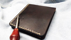 Leather Mens billfold Coffee Front Pocket Bifold Small Wallets Card Wallet for Men