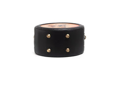 Handmade Womens Black Leather Round Handbag Purse Cat Round Crossbody Bag for Women