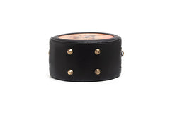 Handmade Womens Brown Leather Round Handbag Purse Cat Round Crossbody Bag for Women