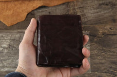 Handmade Genuine Leather Mens Cool Slim Leather Billfod Wallet Men billfold Wallets Bifold for Men