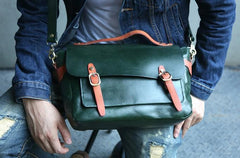 Green Leather Mens Briefcase Messenger Bag Handbag Shoulder Bag for men