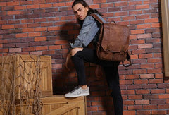Cool Brown Mens Leather Backpacks Travel Backpacks Laptop Backpack for men