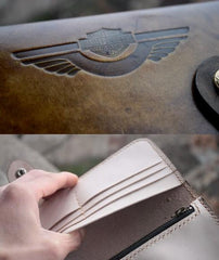 Handmade Mens Vintage Leather Long Biker Wallet Cool Long Chain Wallet for Men