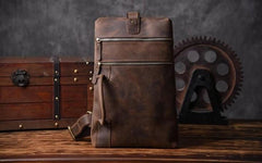 Genuine Leather Mens Cool Chest Bag Sling Bag Crossbody Bag Travel Bag Hiking Bag for men