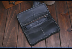 Handmade Leather Long Black Biker Wallet Leather Chain Wallet Men Red Carp Tooled Wallets - EverHandmade