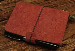 Handmade billfold Bifold Leather Trip Travel Notebook Wallet Floral Leather billfold Wallet For Men Women - EverHandmade