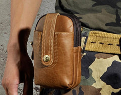 Mens Small Leather Holster Belt Case Belt Pouch Cell Phone Waist Pouch for Men