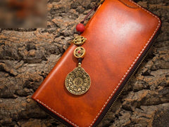 Handmade Leather Mens Chain Biker Wallet Cool Leather Wallet Long Phone Wallets for Men