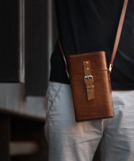 Handmade Leather Mens Small Box Bag Shoulder Bag Messenger Bag for Men