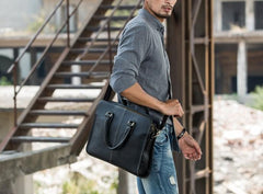 Vintage Black Leather Mens Briefcases Work Bag Laptop Bag Business Bag for Men
