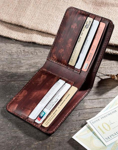 Handmade Leather Mens Cool Slim Leather Wallet Men Small Wallets Bifold for Men
