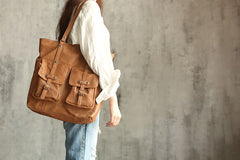 Vintage WOMENs Brown Large LEATHER Tote Bag Fashion Tote Purse FOR WOMEN