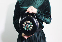 Genuine Leather Round Bag Handbag Purse Shoulder Bag Black for Women Leather Crossbody Bag - EverHandmade